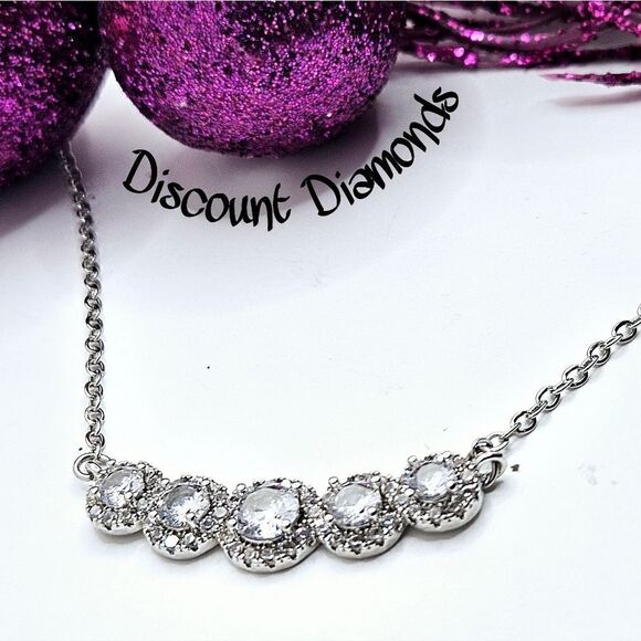 Circular Clear White Diamond Pendant Necklace on 925 Sterling Silver - Picture 5 of 6